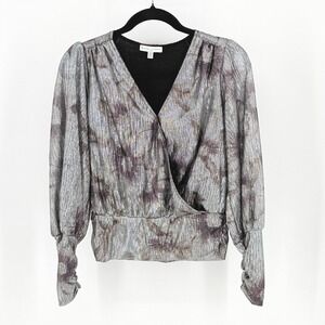 New Womens XS Metallic Silver Purple Wrap Top 90s Matrix Shimmer Indie Grung Y2k